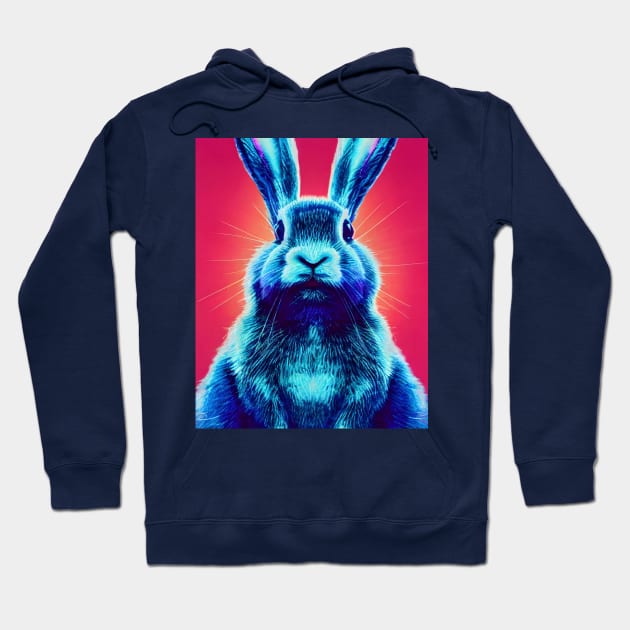 Blue rabbit on a pink background. Hoodie by RulizGi